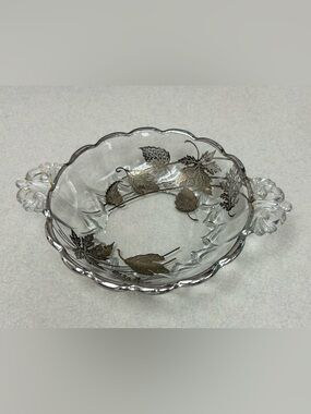 MCM Vintage Silver City Glass Company Bowl with Silver Overlay/Floral Pattern